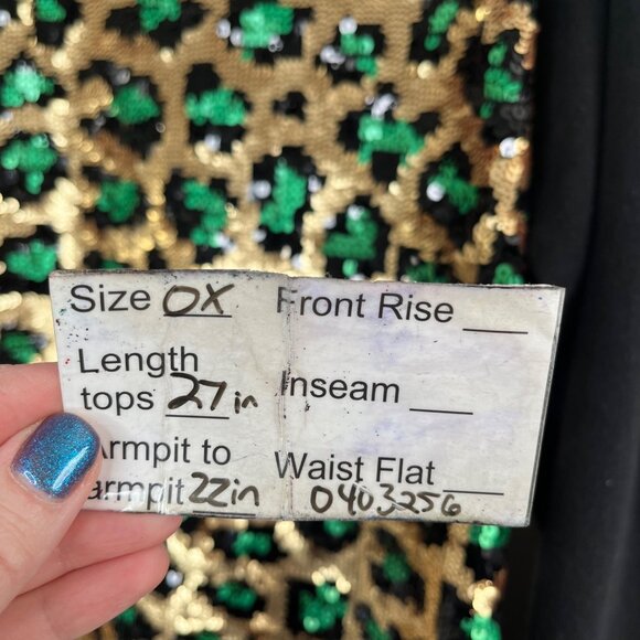 Michael Michael Kors Sequin Gold and Green Leopard Print Black Sweatshirt 0X - Picture 10 of 10